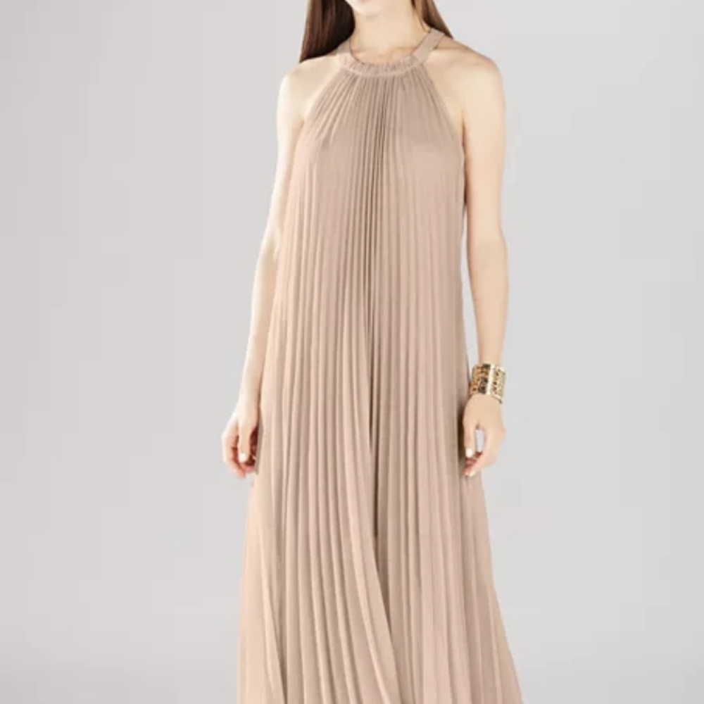 BCBGMaxAzria Bare Pink Pleated Maxi Dress